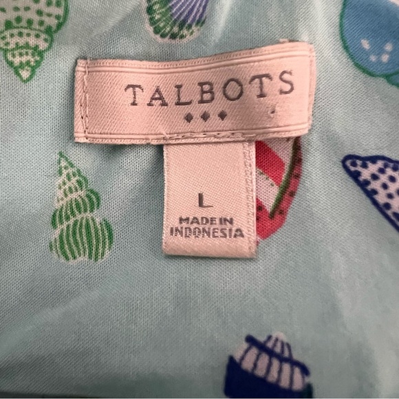Talbots Sleeveless Popover Top Seashells Blue Colorful Sz Large Pleated Coastal - Picture 8 of 10